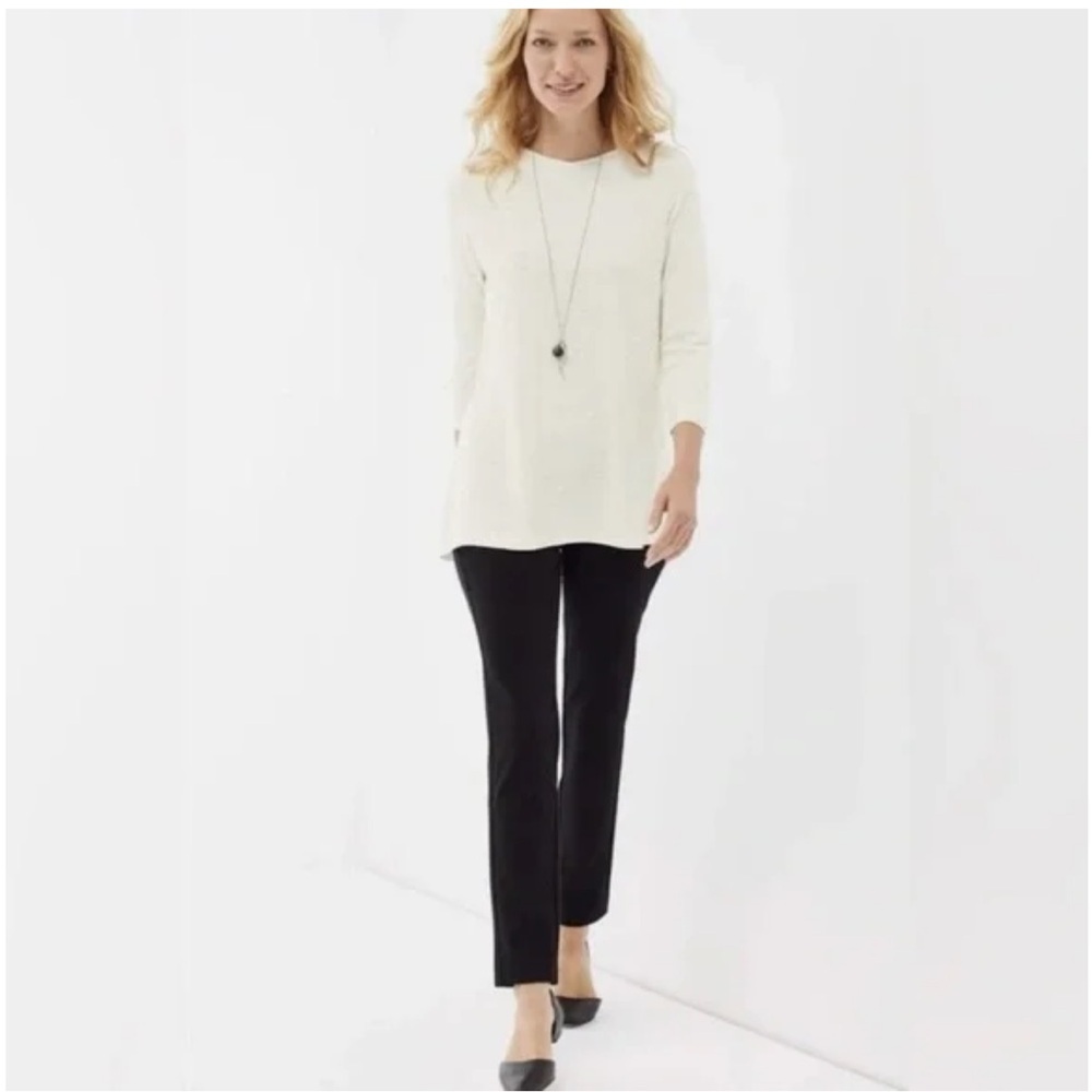 J. Jill Lux Supima Tunic Top Cream Size Small Side Slits Long Line Long Sleeve S